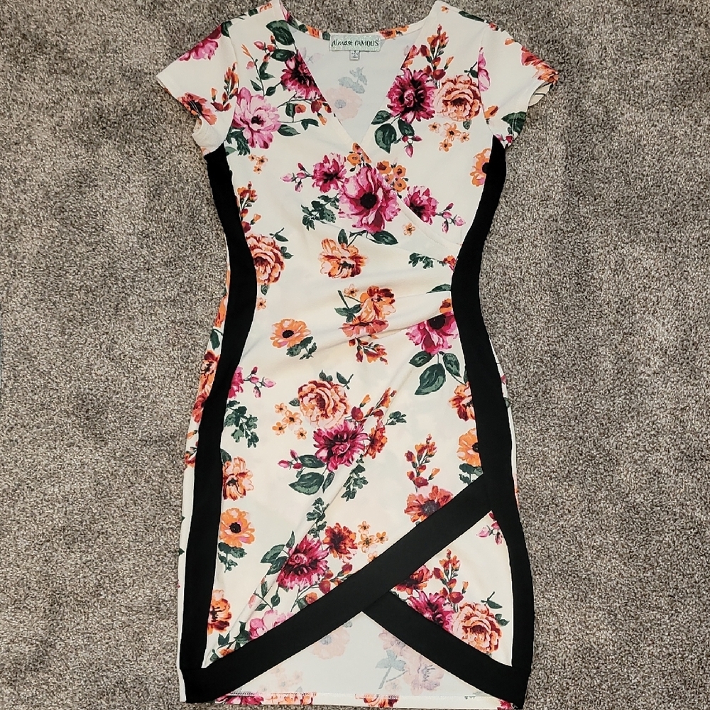 Floral Print Dress with Black Accents